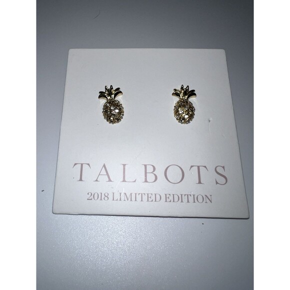 Talbots Earrings 2018 Limited Edition Gold Tone Pineapple New - Picture 1 of 5